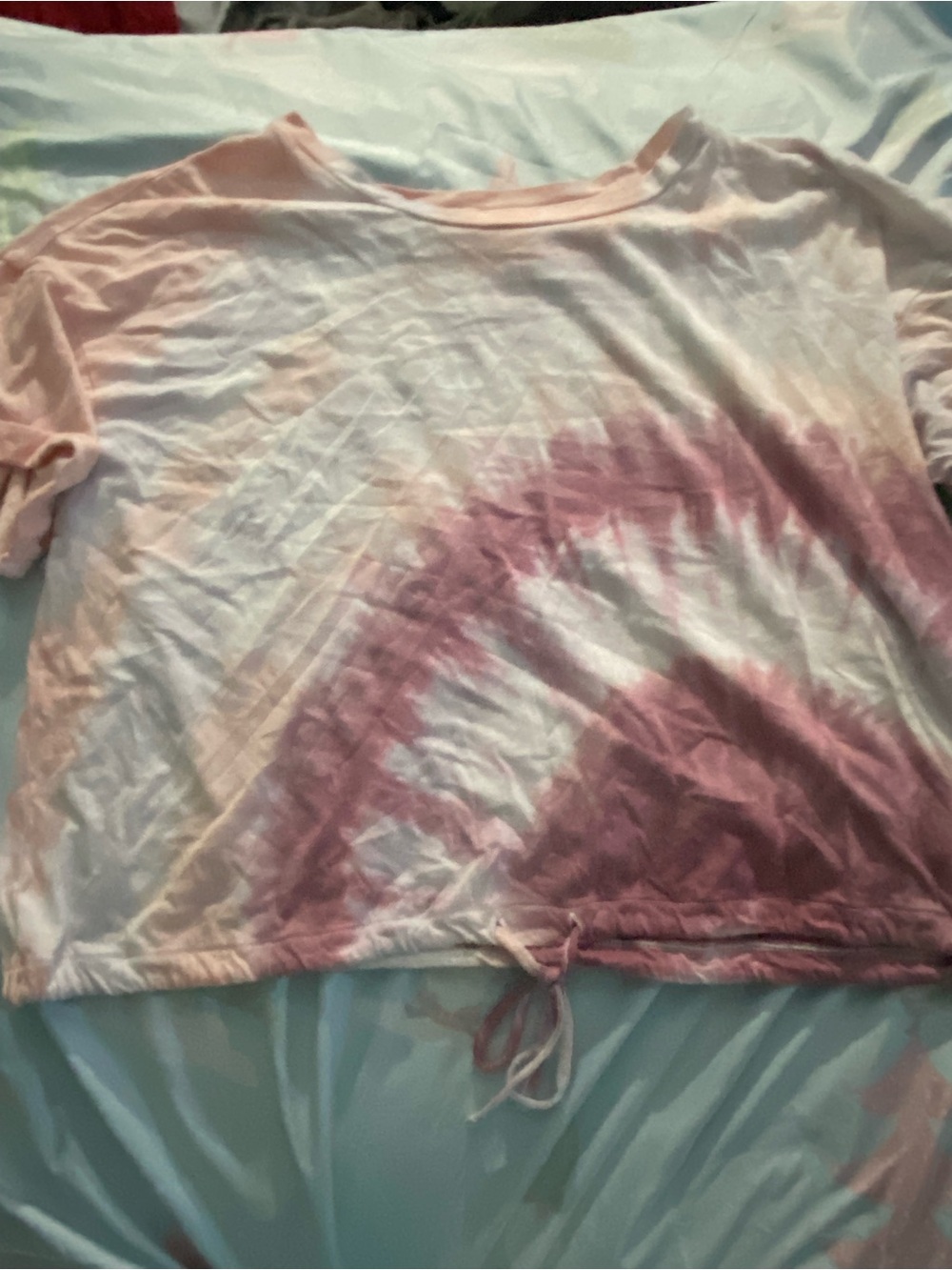 Women's Pink Tie-Dye Drawstring Short Sleeve Top